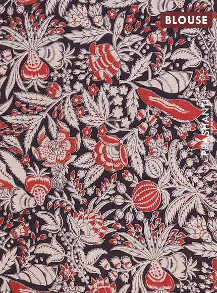 Mangalagiri cotton saree peach shade and black with plain body and rettapet zari woven kalamkari border