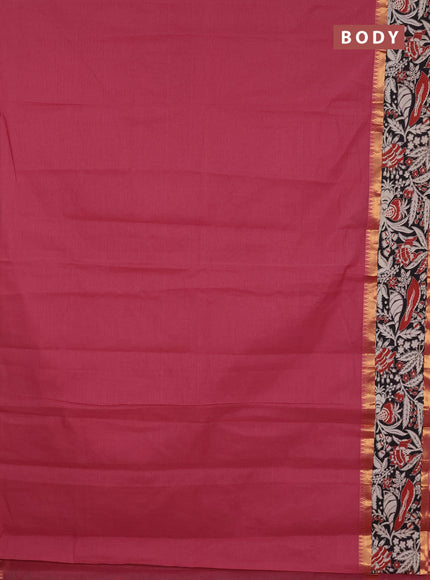 Mangalagiri cotton saree maroon and black with plain body and rettapet zari woven kalamkari border