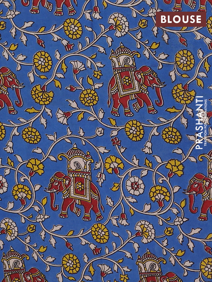 Mangalagiri cotton saree purple and blue with plain body and rettapet zari woven kalamkari border