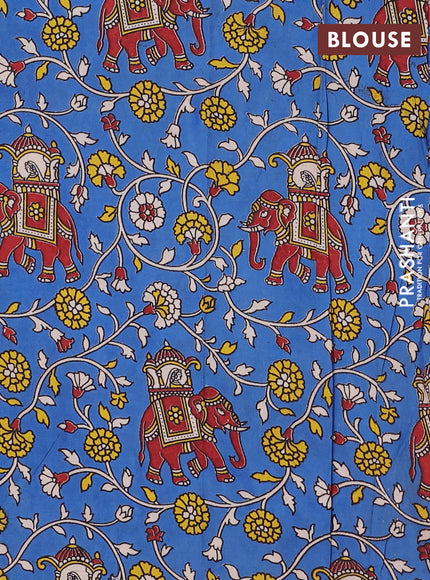 Mangalagiri cotton saree sandal and blue with plain body and rettapet zari woven kalamkari border