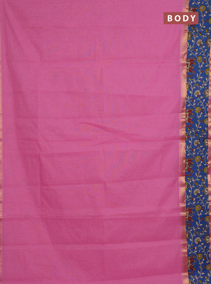 Mangalagiri cotton saree peach pink and blue with plain body and rettapet zari woven kalamkari border