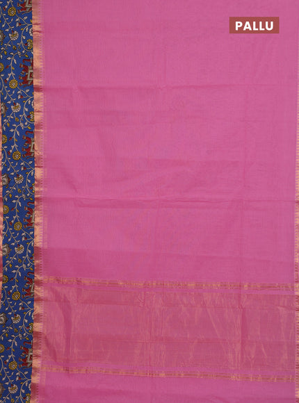 Mangalagiri cotton saree peach pink and blue with plain body and rettapet zari woven kalamkari border
