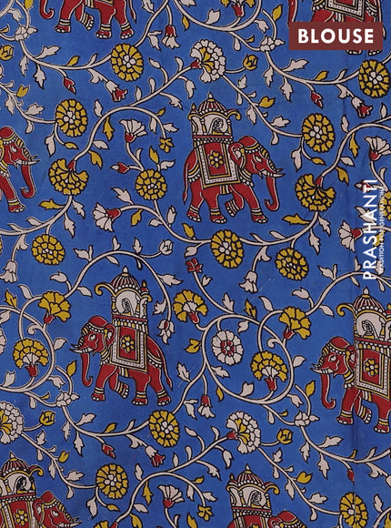 Mangalagiri cotton saree peach pink and blue with plain body and rettapet zari woven kalamkari border
