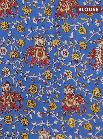 Mangalagiri cotton saree red and blue with plain body and rettapet zari woven kalamkari border