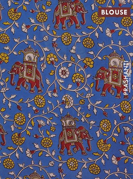 Mangalagiri cotton saree peach shade and blue with plain body and rettapet zari woven kalamkari border