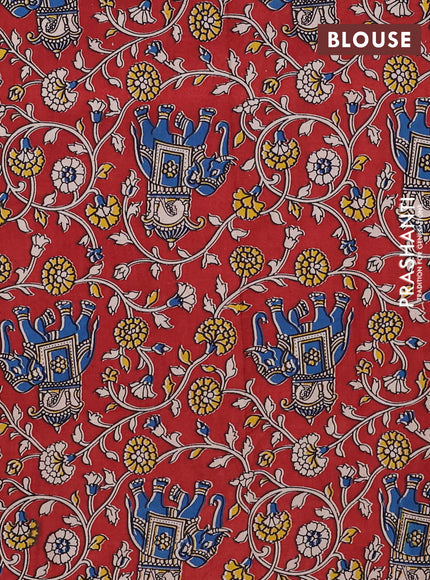 Mangalagiri cotton saree mustard green and maroon with plain body and rettapet zari woven kalamkari border