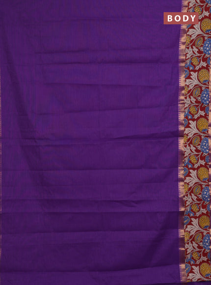 Mangalagiri cotton saree violet and maroon with plain body and rettapet zari woven kalamkari border