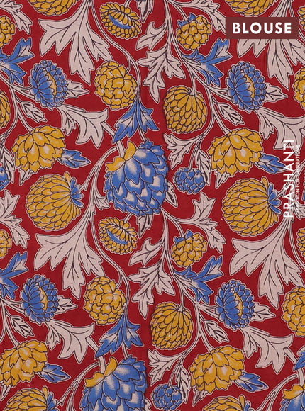 Mangalagiri cotton saree violet and maroon with plain body and rettapet zari woven kalamkari border