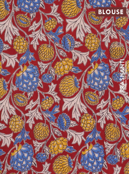 Mangalagiri cotton saree mustard green and maroon with plain body and rettapet zari woven kalamkari border