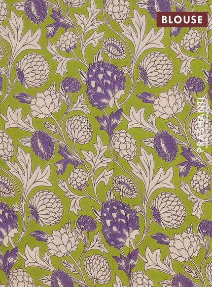 Mangalagiri cotton saree violet and light green with plain body and rettapet zari woven kalamkari border