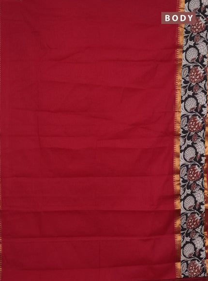 Mangalagiri cotton saree red and black with plain body and rettapet zari woven kalamkari border