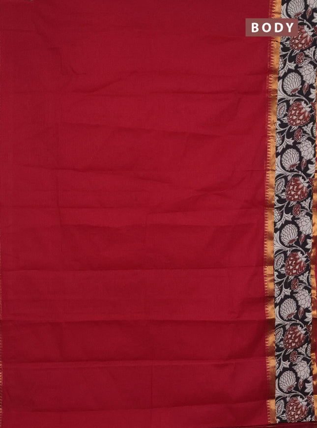 Mangalagiri cotton saree red and black with plain body and rettapet zari woven kalamkari border