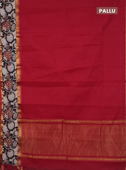 Mangalagiri cotton saree red and black with plain body and rettapet zari woven kalamkari border