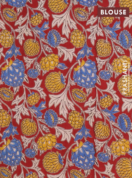Mangalagiri cotton saree mustard green and maroon with plain body and rettapet zari woven kalamkari border