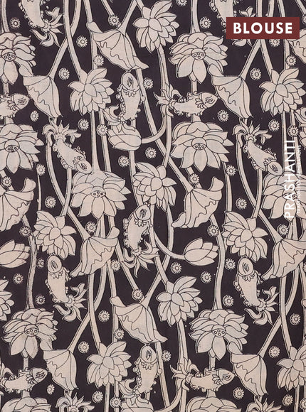 Mangalagiri cotton saree peach shade and black with plain body and rettapet zari woven kalamkari border
