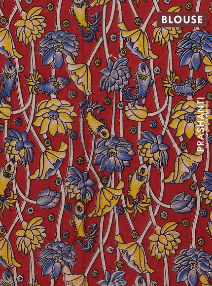Mangalagiri cotton saree mustard yellow and maroon with plain body and rettapet zari woven kalamkari border