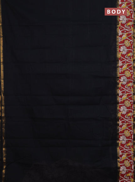 Mangalagiri cotton saree black and maroon with plain body and rettapet zari woven kalamkari border
