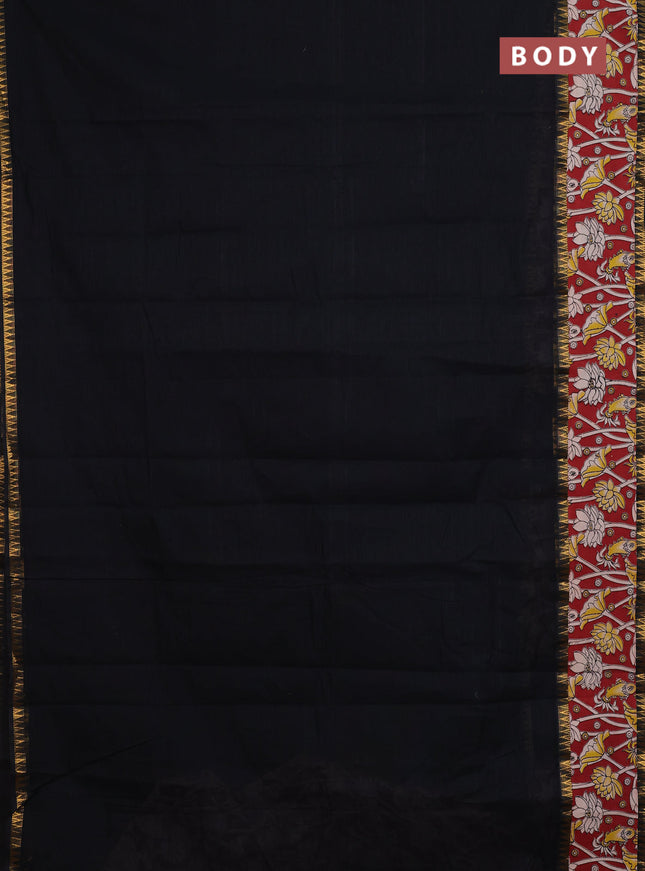 Mangalagiri cotton saree black and maroon with plain body and rettapet zari woven kalamkari border