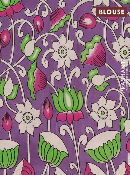 Mangalagiri cotton saree light green and lavender with plain body and rettapet zari woven kalamkari border
