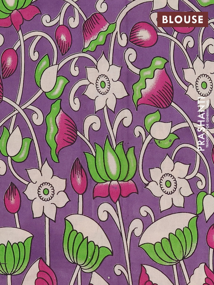 Mangalagiri cotton saree light green and lavender with plain body and rettapet zari woven kalamkari border