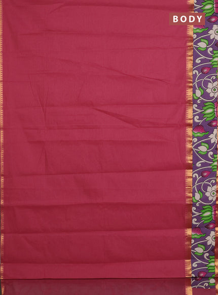 Mangalagiri cotton saree maroon and lavender with plain body and rettapet zari woven kalamkari border