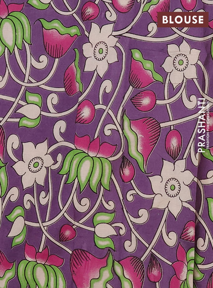 Mangalagiri cotton saree maroon and lavender with plain body and rettapet zari woven kalamkari border