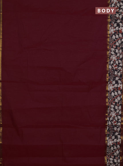 Mangalagiri cotton saree deep maroon and black with plain body and rettapet zari woven kalamkari border