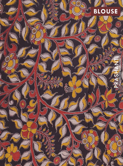 Mangalagiri cotton saree lime green and black with plain body and rettapet zari woven kalamkari border