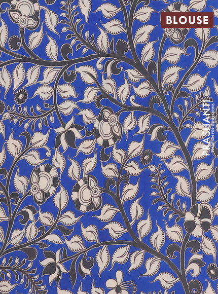 Mangalagiri cotton saree beige and blue with plain body and rettapet zari woven kalamkari border