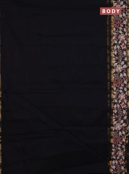 Mangalagiri cotton saree black with plain body and rettapet zari woven kalamkari border