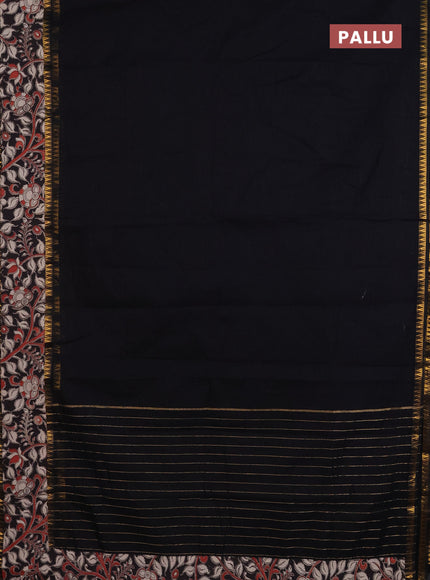 Mangalagiri cotton saree black with plain body and rettapet zari woven kalamkari border