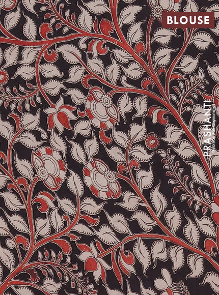 Mangalagiri cotton saree black with plain body and rettapet zari woven kalamkari border