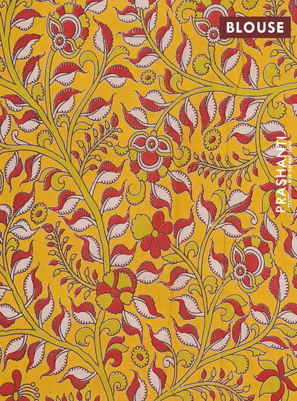 Mangalagiri cotton saree dark peach and yellow with plain body and rettapet zari woven kalamkari border