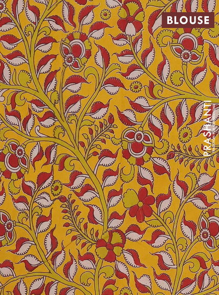 Mangalagiri cotton saree beige and yellow with plain body and rettapet zari woven kalamkari border