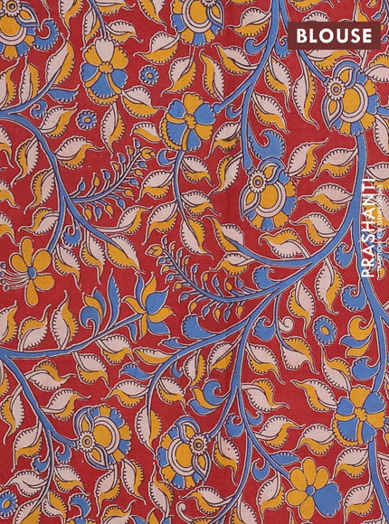 Mangalagiri cotton saree teal blue and maroon with plain body and rettapet zari woven kalamkari border