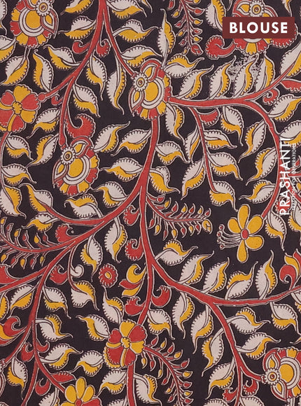 Mangalagiri cotton saree orange and black with plain body and rettapet zari woven kalamkari border