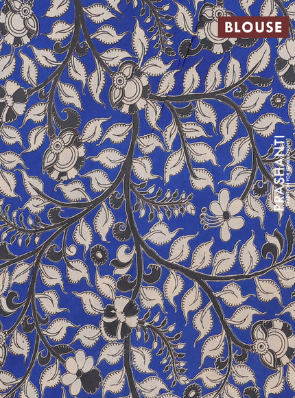 Mangalagiri cotton saree beige and blue with plain body and rettapet zari woven kalamkari border