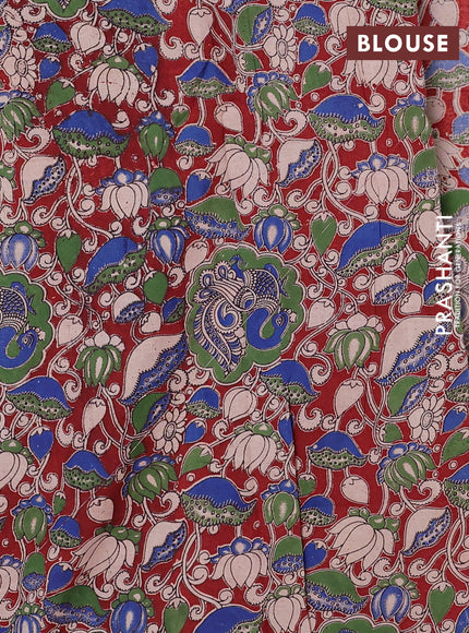 Mangalagiri cotton saree teal blue and maroon with plain body and rettapet zari woven kalamkari border