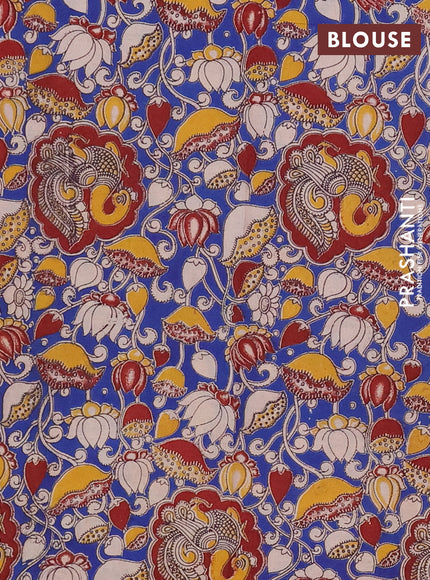 Mangalagiri cotton saree mustard green and blue with plain body and rettapet zari woven kalamkari border