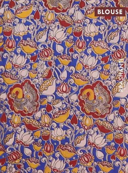 Mangalagiri cotton saree mustard green and blue with plain body and rettapet zari woven kalamkari border