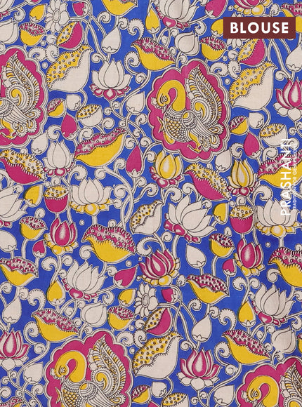 Mangalagiri cotton saree wine shade and blue with plain body and rettapet zari woven kalamkari border