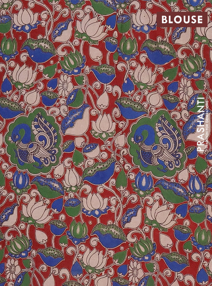 Mangalagiri cotton saree light green and maroon with plain body and rettapet zari woven kalamkari border