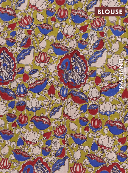 Mangalagiri cotton saree red and light green with plain body and rettapet zari woven kalamkari border