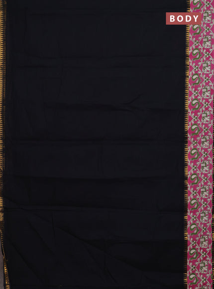 Mangalagiri cotton saree black and pink with plain body and rettapet zari woven kalamkari border