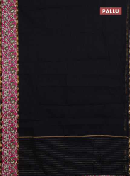 Mangalagiri cotton saree black and pink with plain body and rettapet zari woven kalamkari border