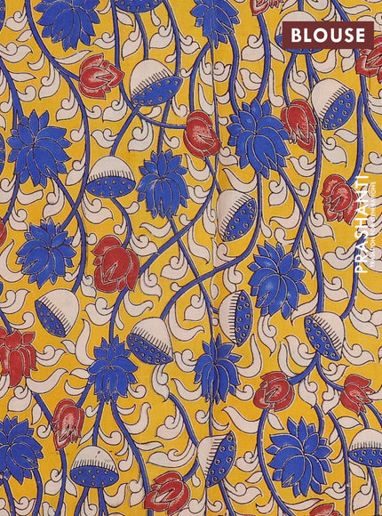 Mangalagiri cotton saree dark peach and yellow with plain body and rettapet zari woven kalamkari border