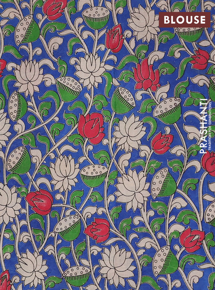 Mangalagiri cotton saree sap green and blue with plain body and rettapet zari woven kalamkari border