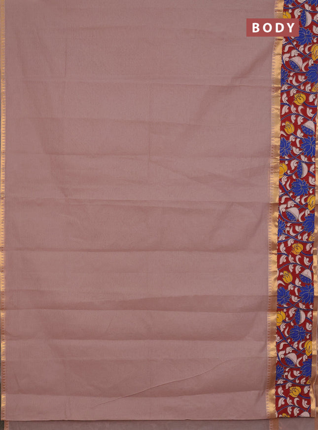 Mangalagiri cotton saree beige and maroon with plain body and rettapet zari woven kalamkari border