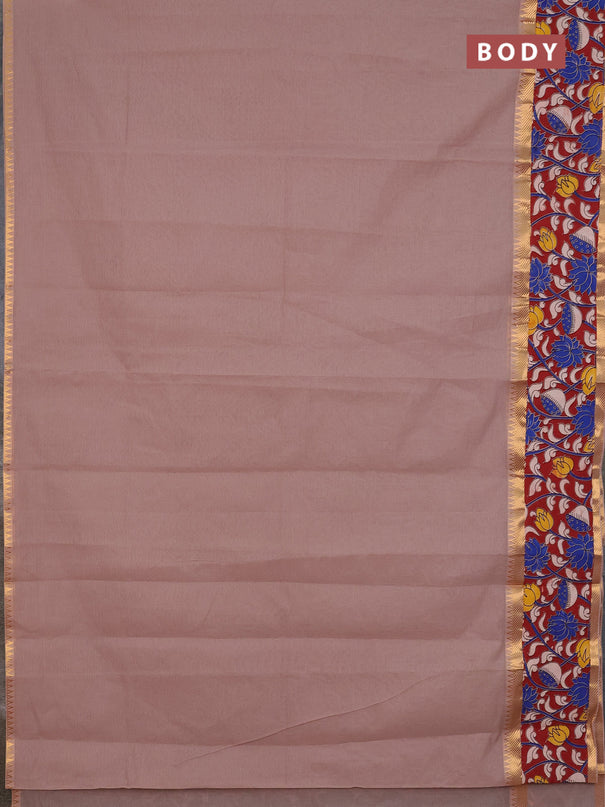 Mangalagiri cotton saree beige and maroon with plain body and rettapet zari woven kalamkari border
