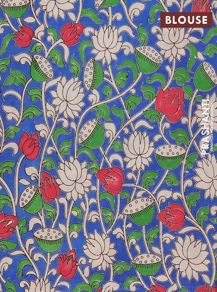 Mangalagiri cotton saree dark peach and blue with plain body and rettapet zari woven kalamkari border